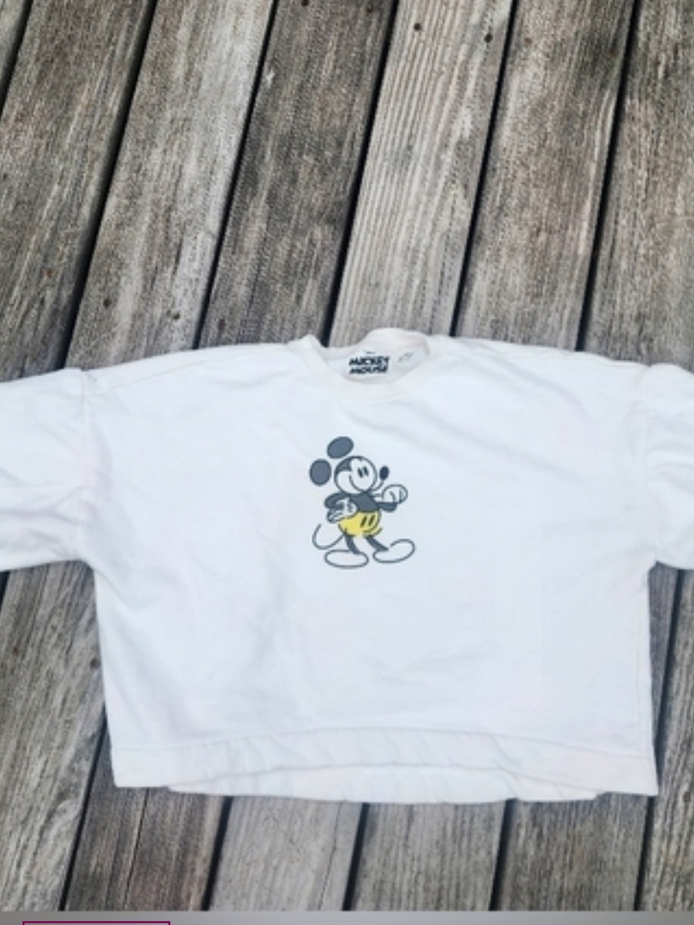 Woman's Boxy Crop. Disney Official. Mickey Mouse.  White Graphic Crop Sweatshirt